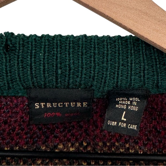 Vintage 90s Men's Cardigan Sweater Structure 100% Wool Southwestern Aztec | L - Picture 13 of 13